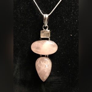 Rose Quartz Stamped 925 Sterling Silver Necklace